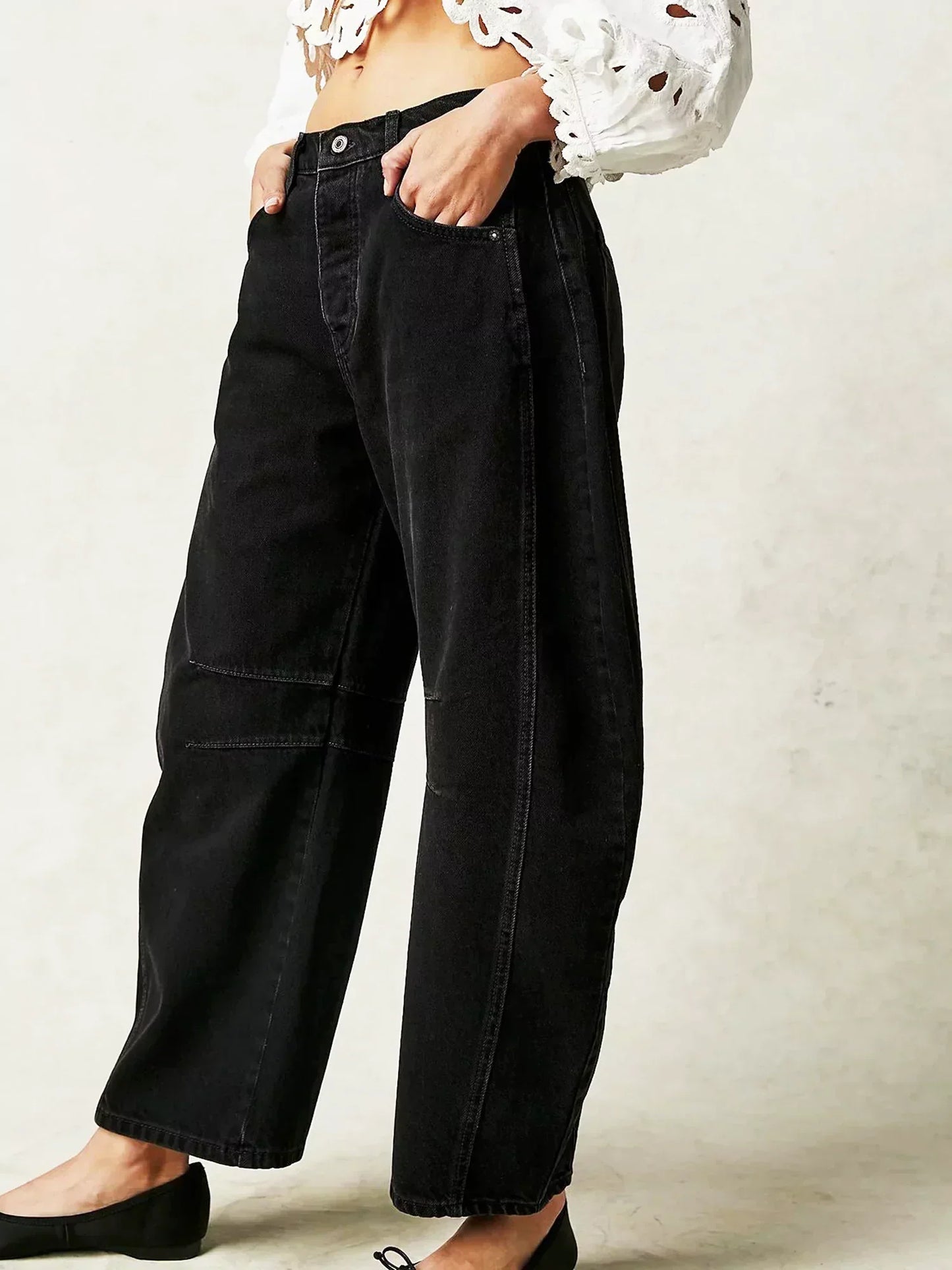 Jeans Damen Weit Beinig Bedruckt Casual