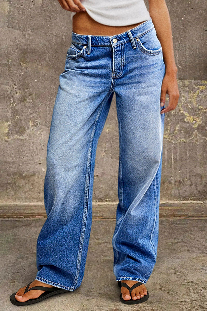 Jeans Damen Regular Fit Mittelhoher Bund Casual
