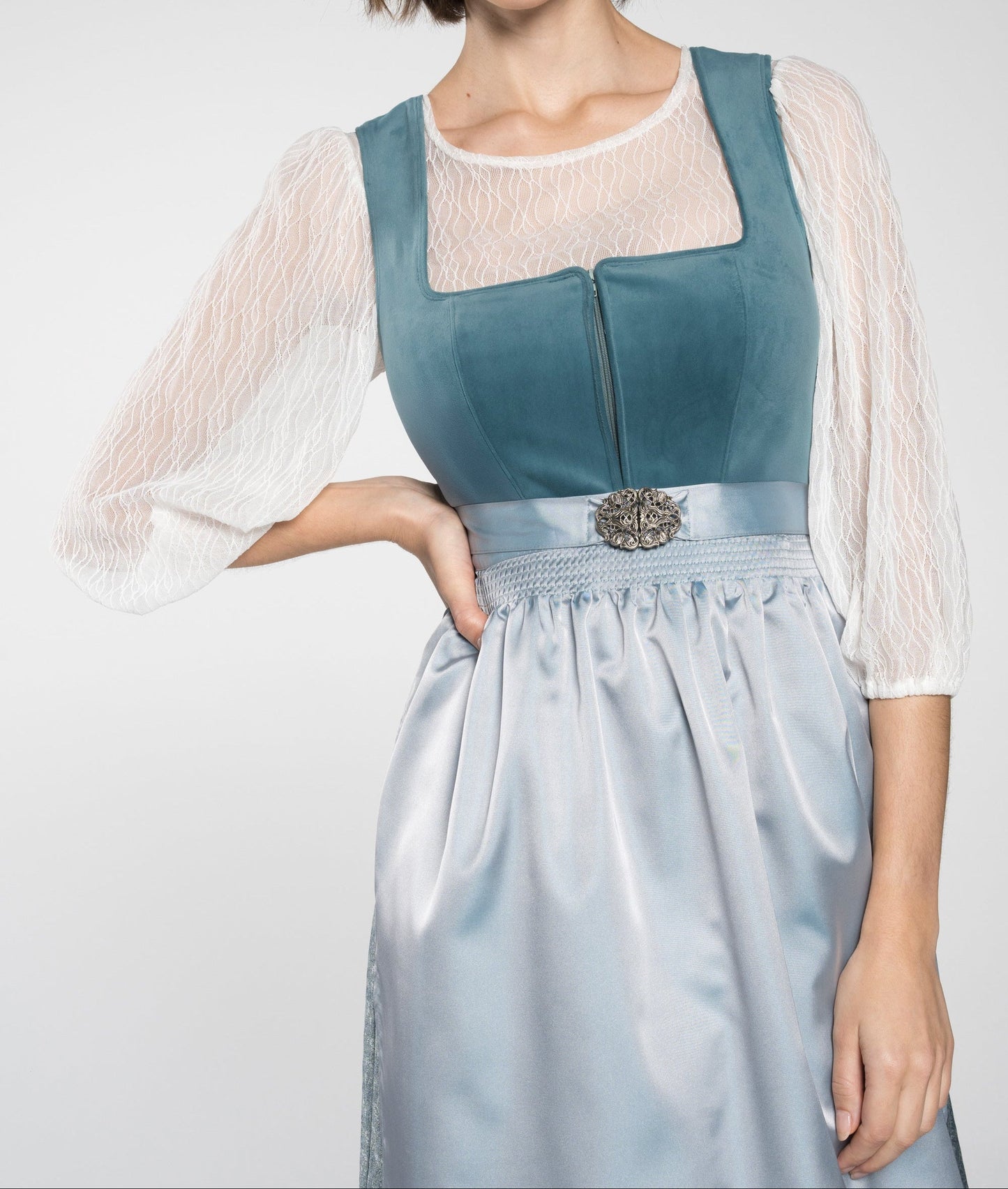 Dirndl Set Damen Regular Fit Freizeit mit Stehkragenbluse und Rockteil