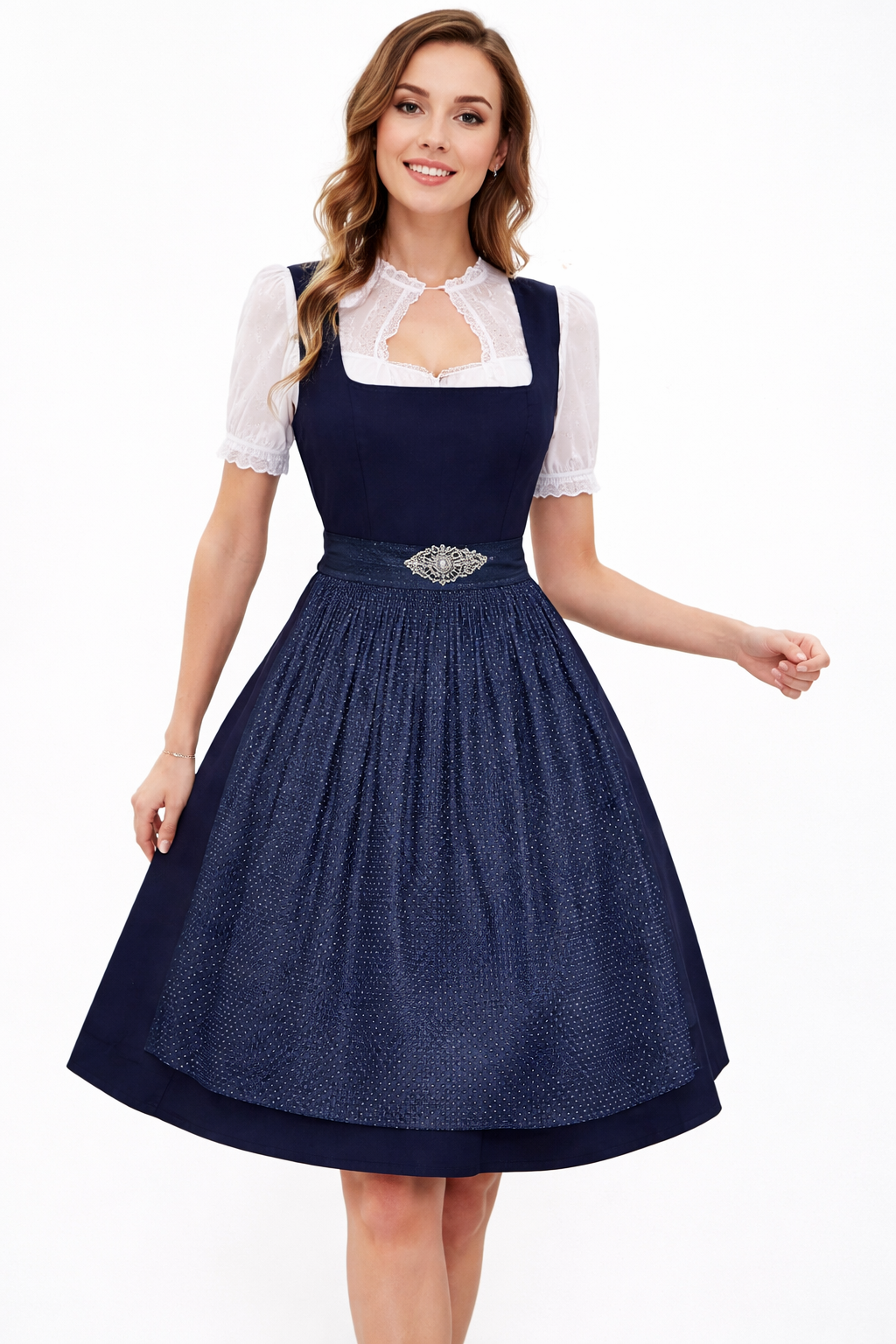 Dirndl Set Damen Regular Fit Freizeit mit Stehkragenbluse und Rockteil