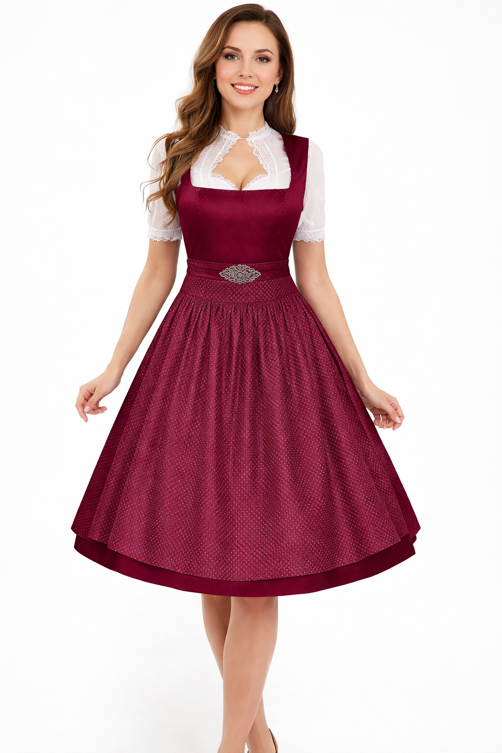 Dirndl Set Damen Regular Fit Freizeit mit Stehkragenbluse und Rockteil