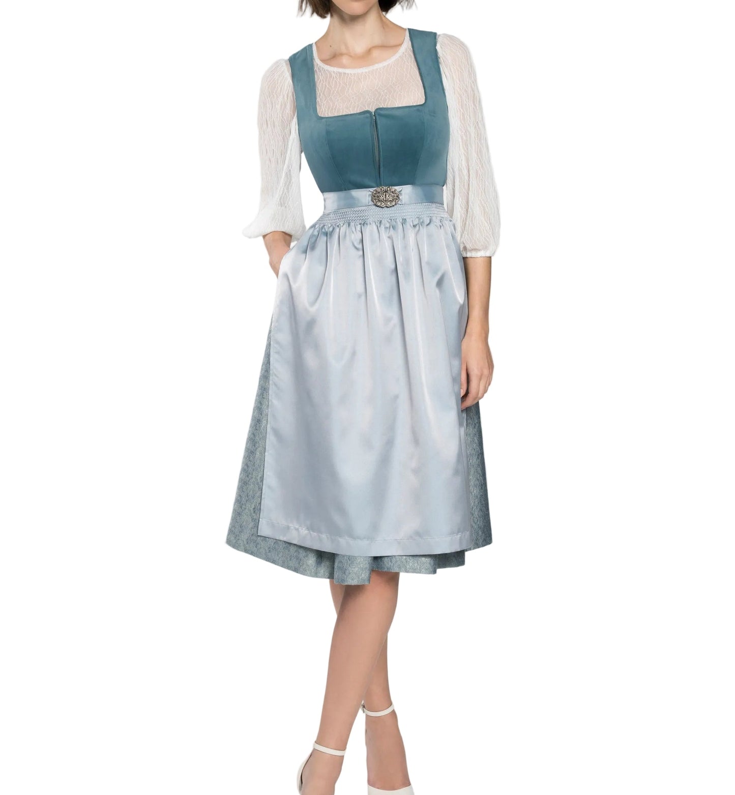 Dirndl Set Damen Regular Fit Freizeit mit Stehkragenbluse und Rockteil