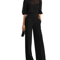 Dreiteiler Damen Transparentes Oberteil Weite Hose Elegant