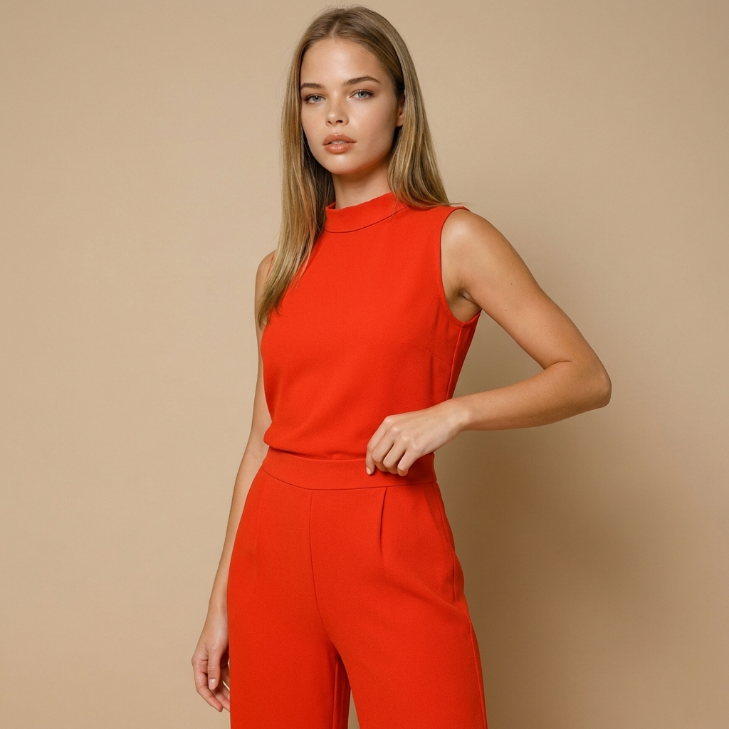 Jumpsuit Damen Ärmellos Stehkragen Weite Beinform Lang