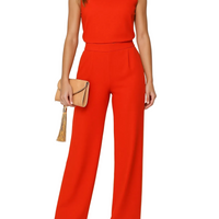 Jumpsuit Damen Ärmellos Stehkragen Weite Beinform Lang