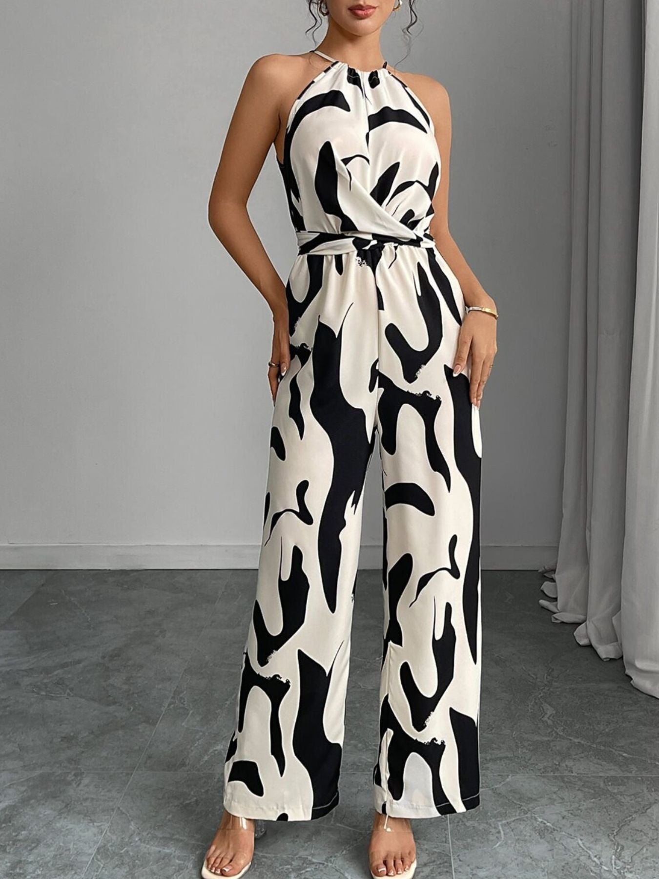 Jumpsuit Damen Ärmellos Neckholder Weites Bein Casual