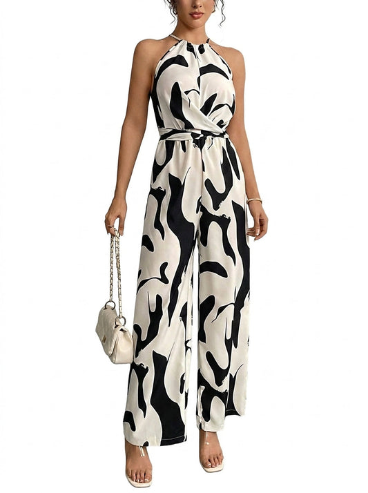 Combinaison Femme Sans Manches Col Halter Coupe Ample Décontractée