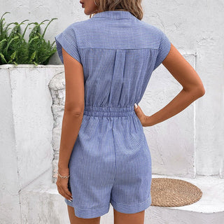 Jumpsuit Damen Kurzarm Mit Knopfleiste Und Taillenband