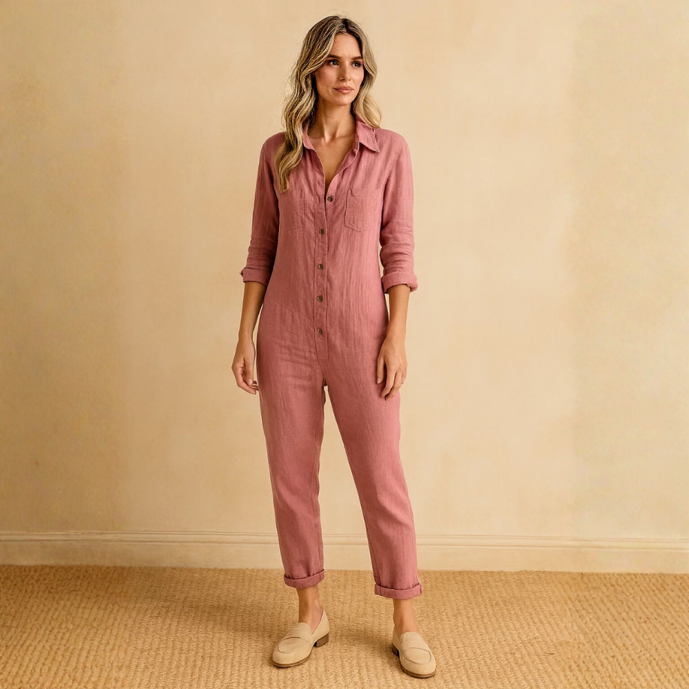 Jumpsuit Damen Regular Fit Freizeit mit Knopfleiste und Kragen