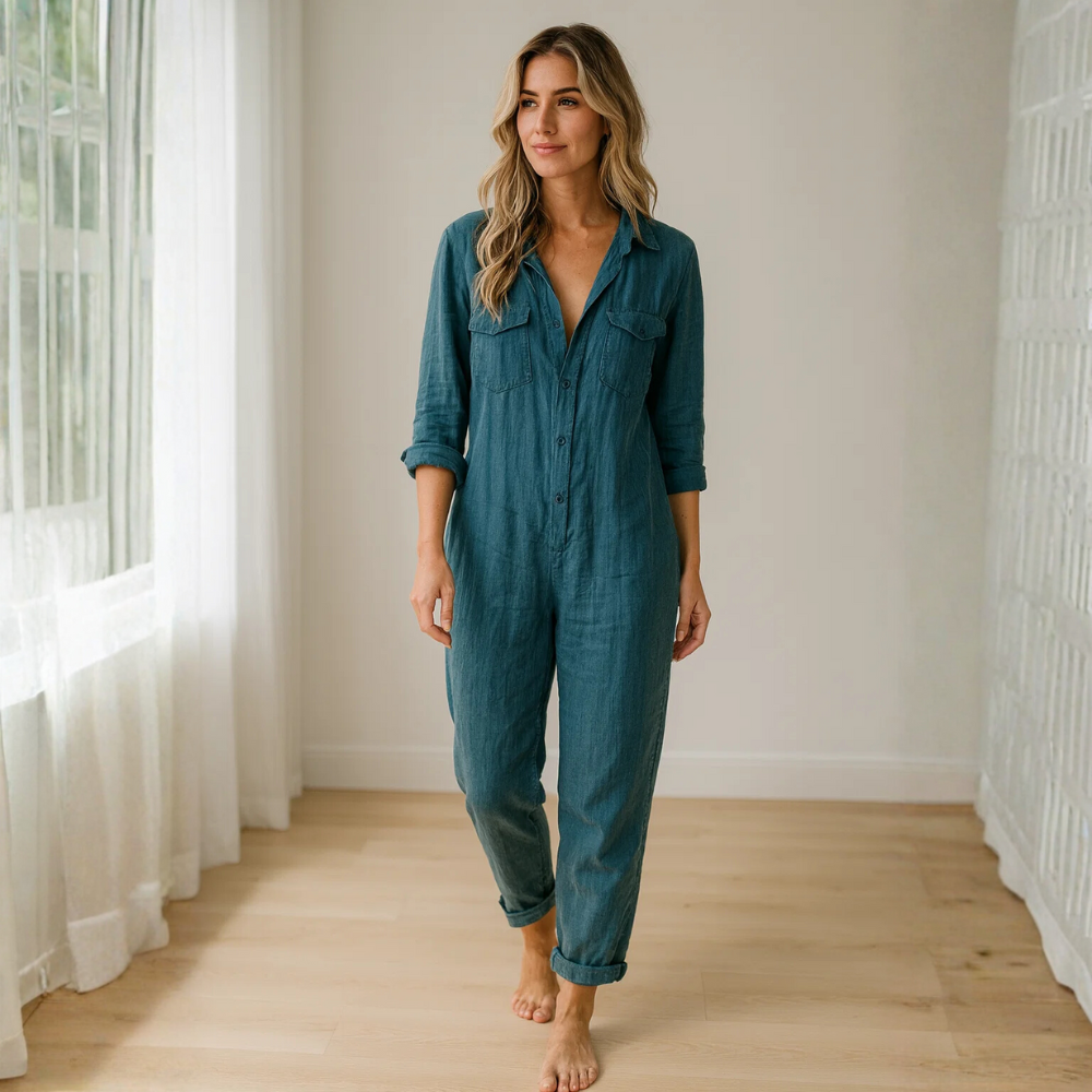 Jumpsuit Damen Regular Fit Freizeit mit Knopfleiste und Kragen