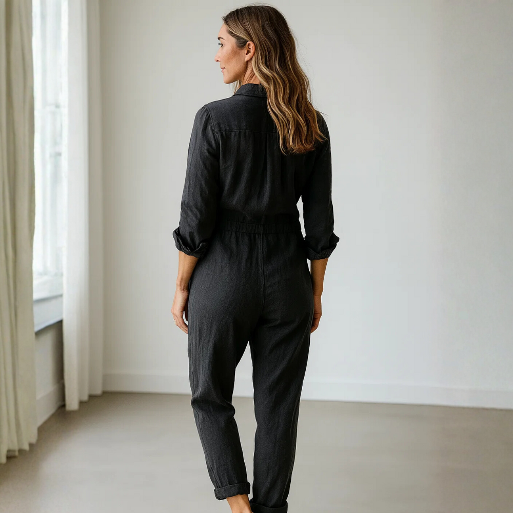 Jumpsuit Damen Regular Fit Freizeit mit Knopfleiste und Kragen