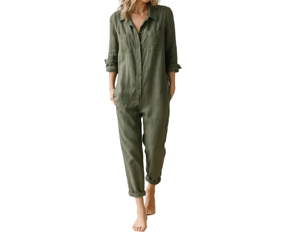 Jumpsuit Damen Regular Fit Freizeit mit Knopfleiste und Kragen