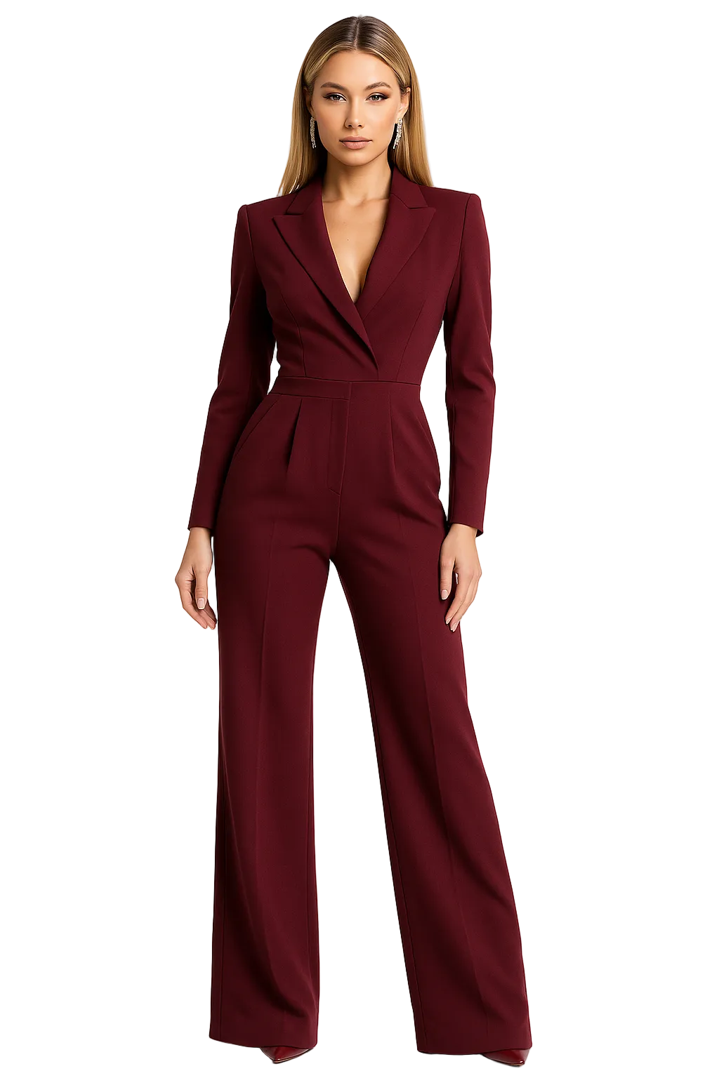 Jumpsuit Damen Weit Bein Reverskragen Langarm Freizeit