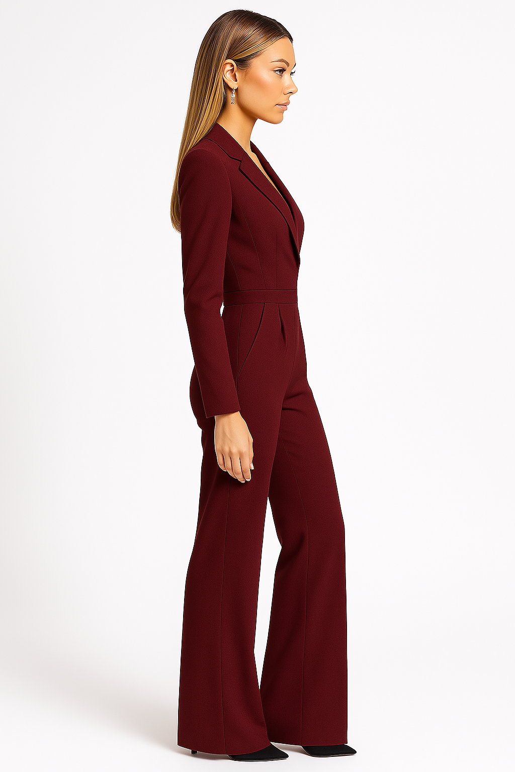 Jumpsuit Damen Weit Bein Reverskragen Langarm Freizeit