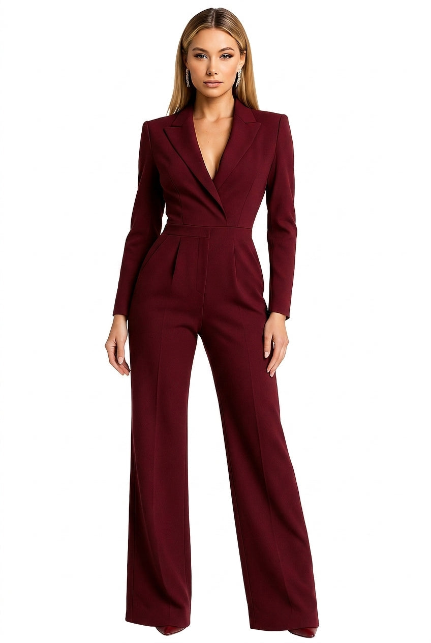 Jumpsuit Damen Weit Bein Reverskragen Langarm Freizeit
