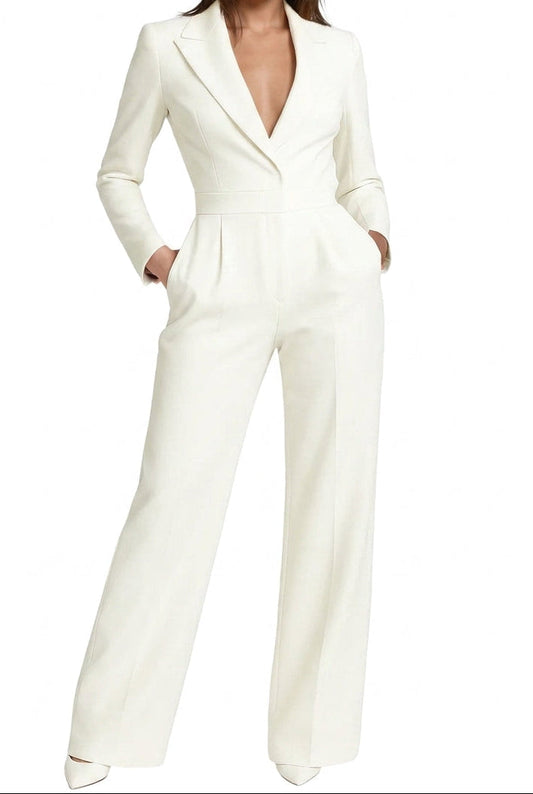 Combinaison Femme Large Col Revers Manches Longues Décontractée