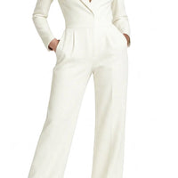 Jumpsuit Damen Weit Bein Reverskragen Langarm Freizeit