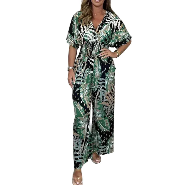 Jumpsuit Damen Weit Casual Botanischer Print