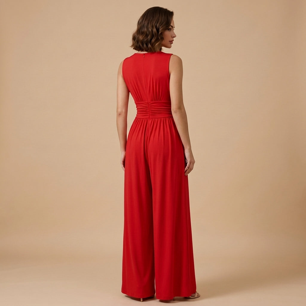 Jumpsuit Damen Ärmellos V-Ausschnitt Weit Bein Freizeit