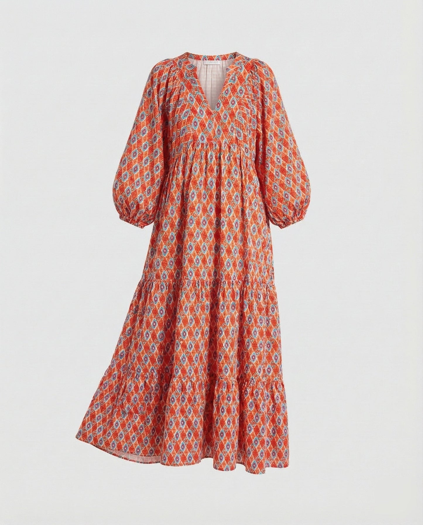 Lulu | Midikleid Damen V-Ausschnitt Gestufter Rock Midilänge Freizeit