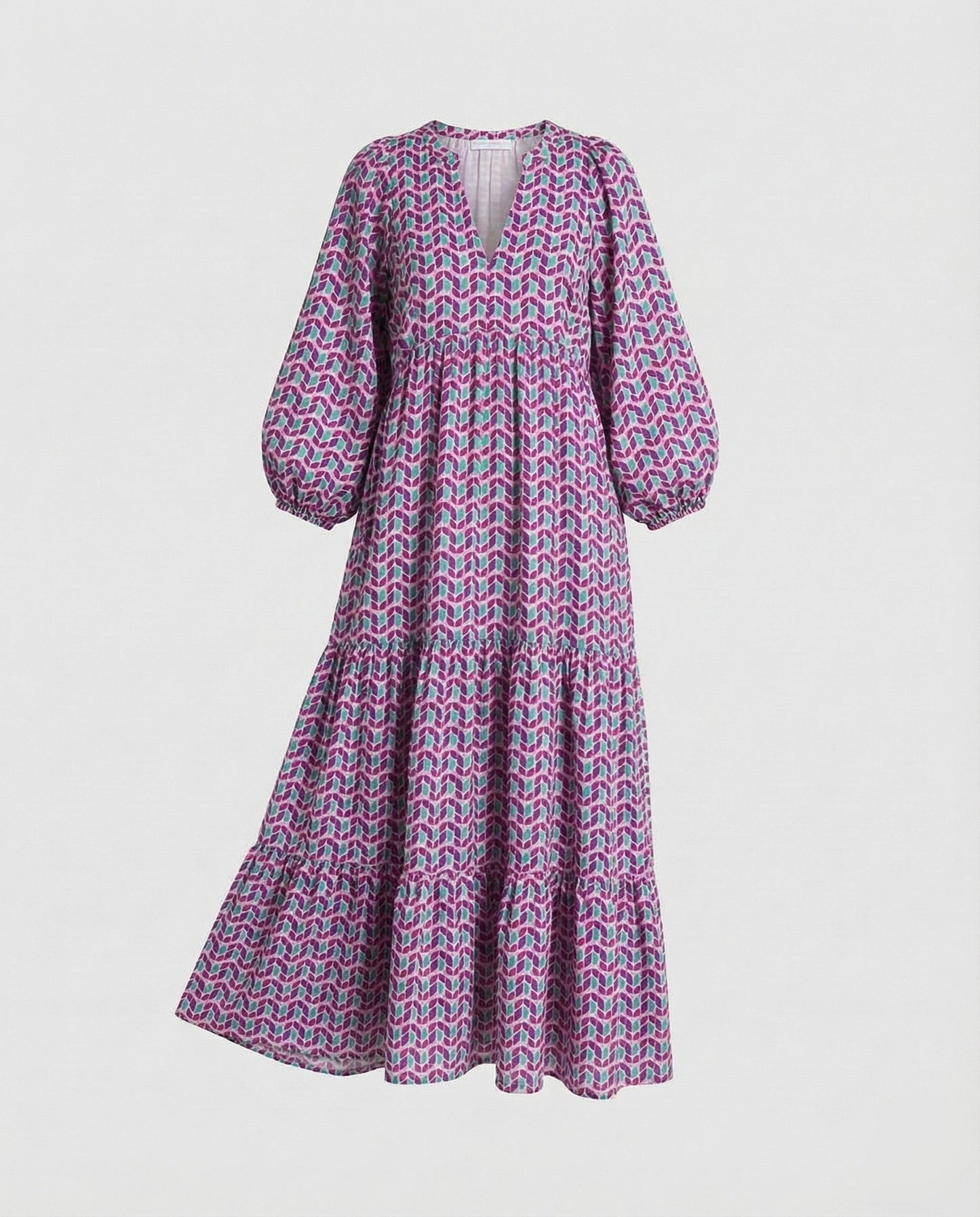 Lulu | Midikleid Damen V-Ausschnitt Gestufter Rock Midilänge Freizeit