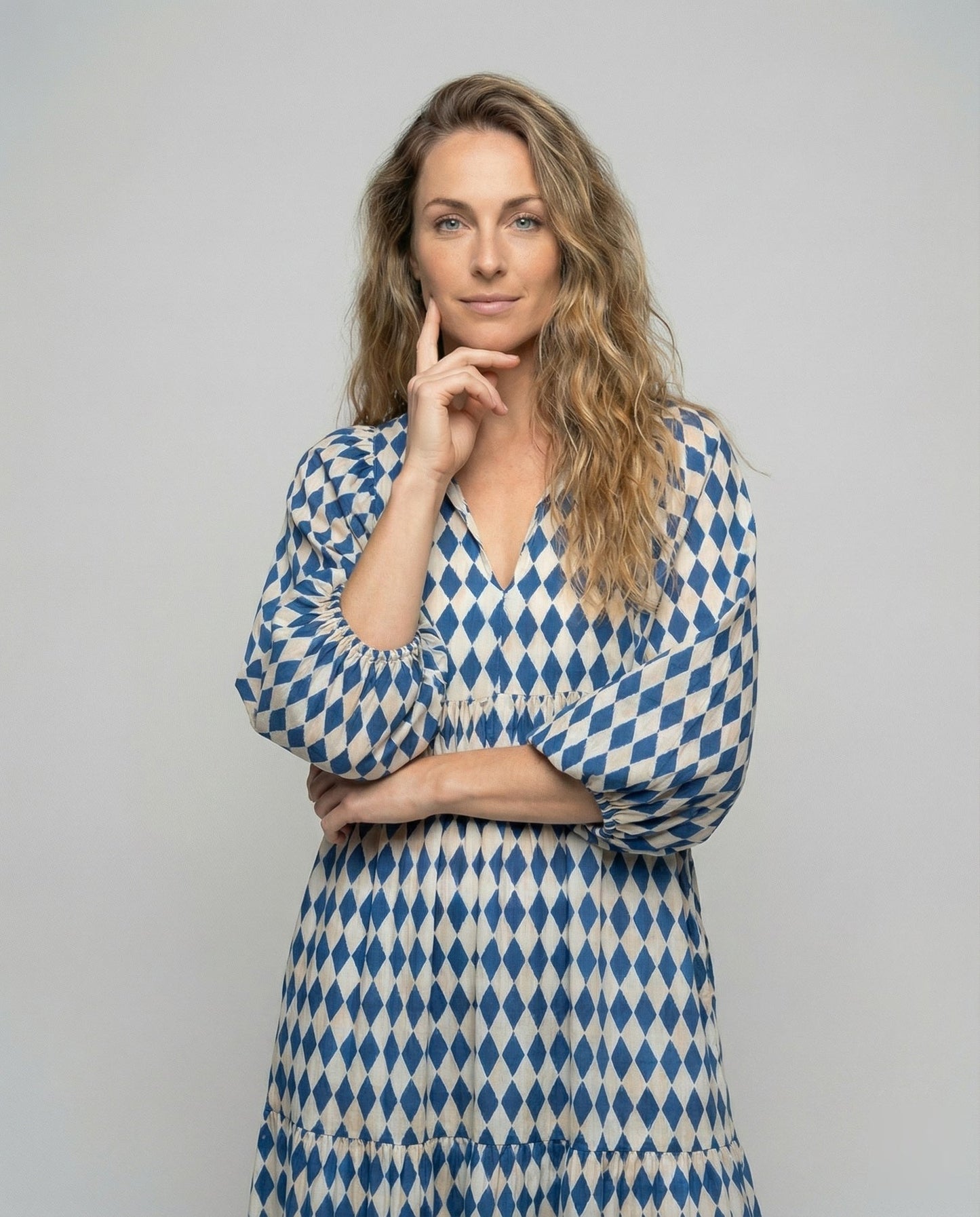 Lulu | Midikleid Damen V-Ausschnitt Gestufter Rock Midilänge Freizeit