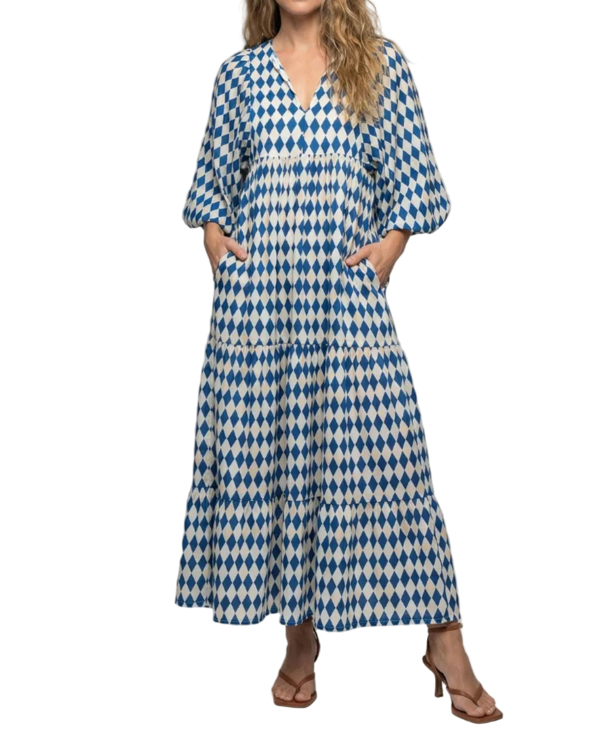 Lulu | Midikleid Damen V-Ausschnitt Gestufter Rock Midilänge Freizeit