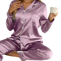 Pyjama Set Damen Langarm Reverskragen Freizeit