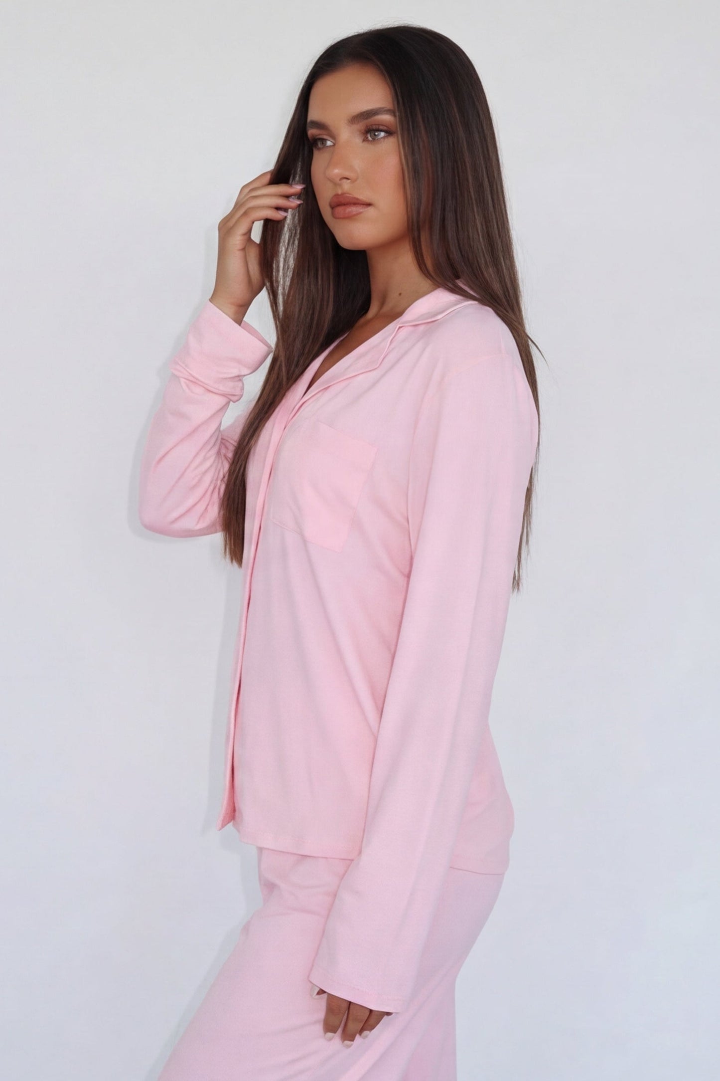 Zweiteiler Damen Langarm Pyjama Knopfleiste Reverskragen