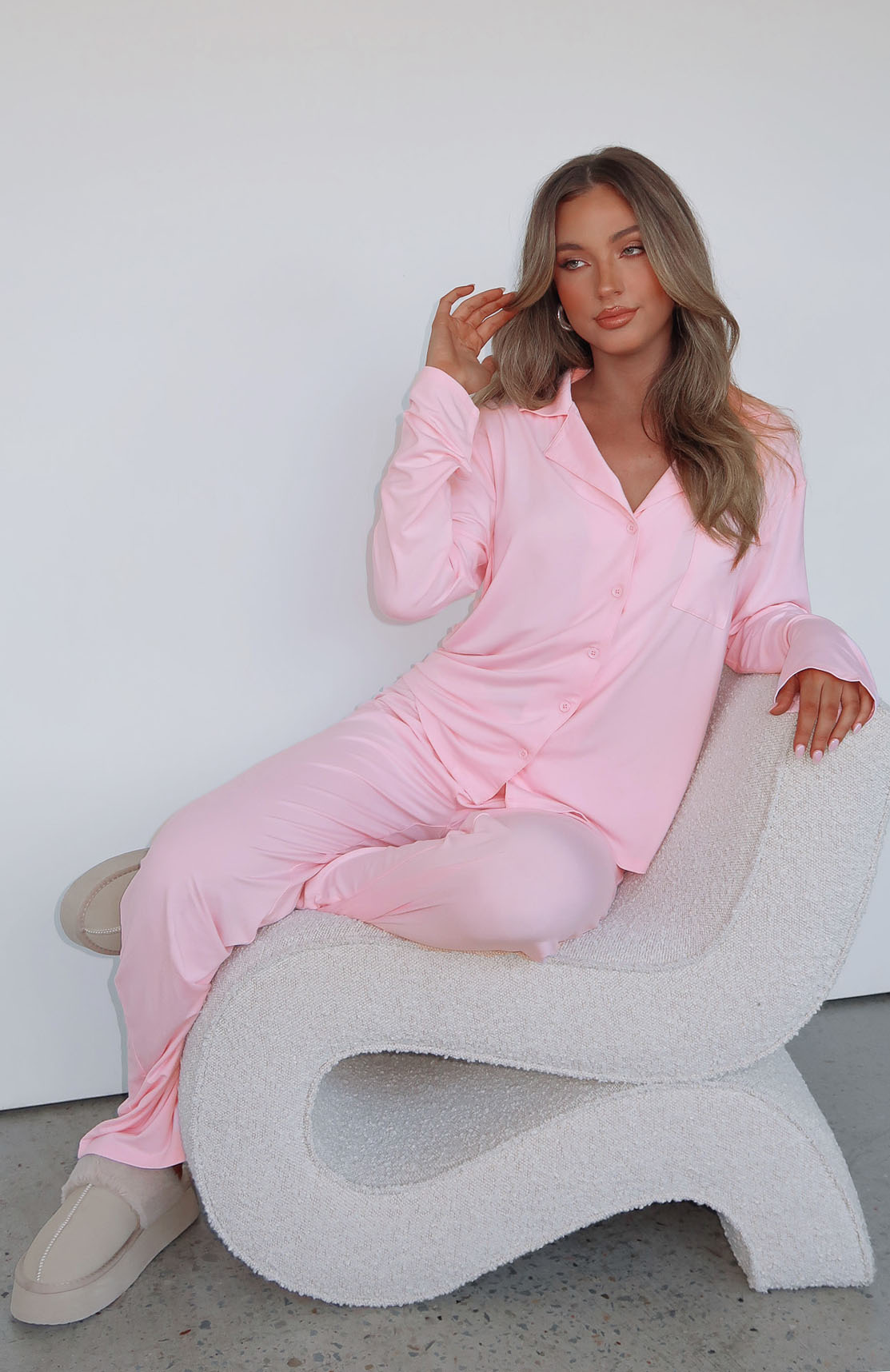 Zweiteiler Damen Langarm Pyjama Knopfleiste Reverskragen