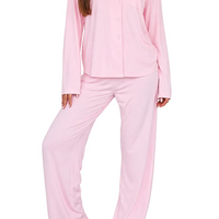 Zweiteiler Damen Langarm Pyjama Knopfleiste Reverskragen