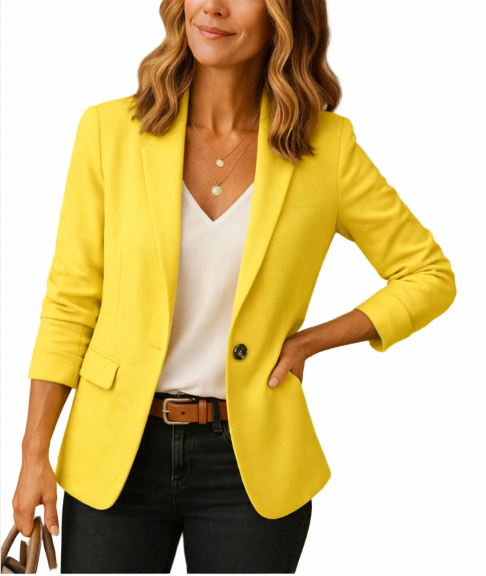 Blazer Damen Tailliert Reverskragen Offen Langarm