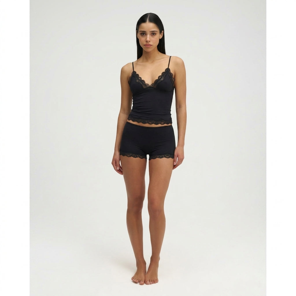 Zweiteiler Damen Slim Fit Spitzenbesatz Verstellbare Träger