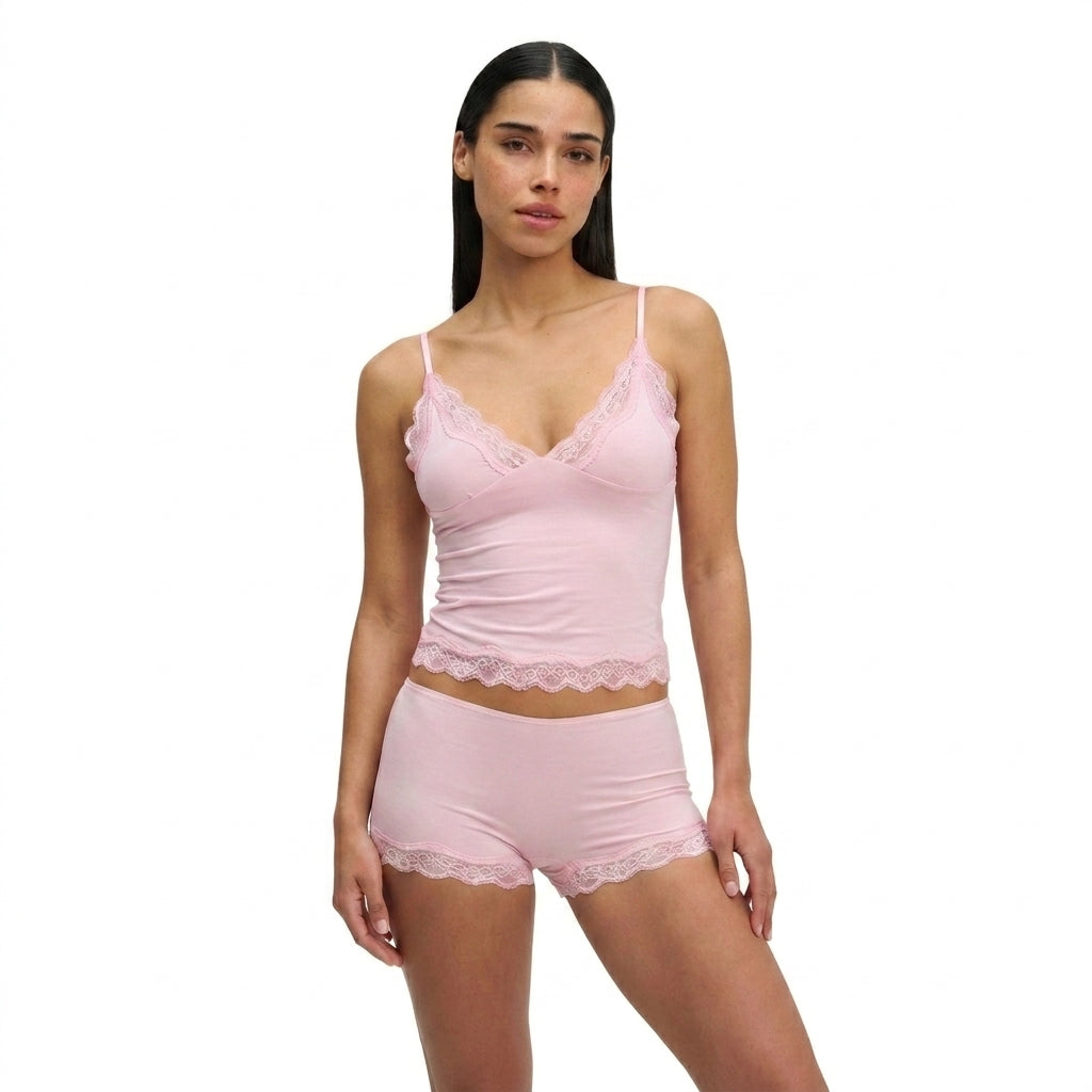Zweiteiler Damen Slim Fit Spitzenbesatz Verstellbare Träger