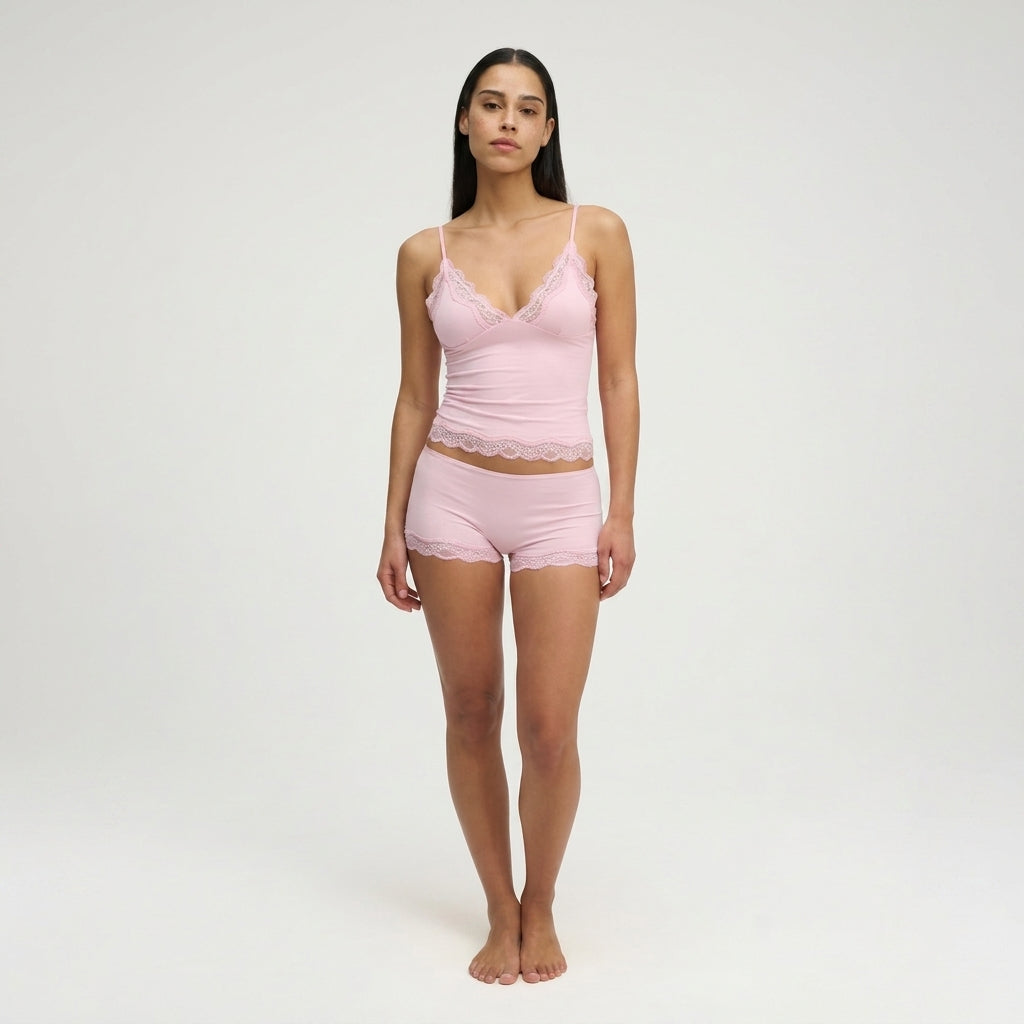 Zweiteiler Damen Slim Fit Spitzenbesatz Verstellbare Träger