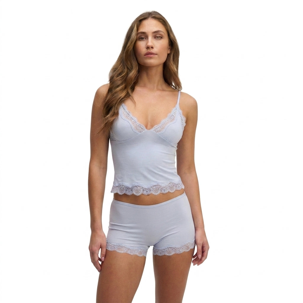 Zweiteiler Damen Slim Fit Spitzenbesatz Verstellbare Träger