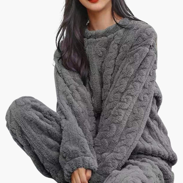 Zweiteiler Damen Relaxed Fit Freizeit Pyjama Set Struktur