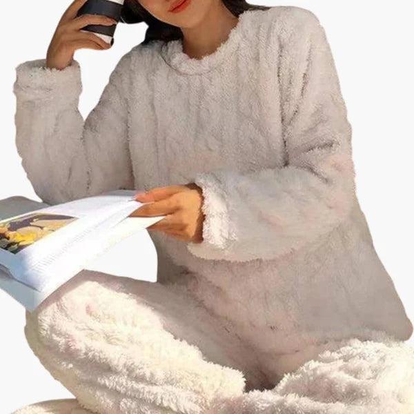 Zweiteiler Damen Relaxed Fit Freizeit Pyjama Set Struktur