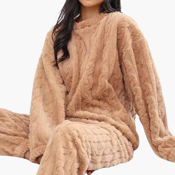 Zweiteiler Damen Relaxed Fit Freizeit Pyjama Set Struktur