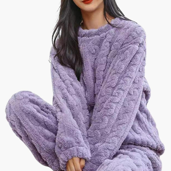 Zweiteiler Damen Relaxed Fit Freizeit Pyjama Set Struktur