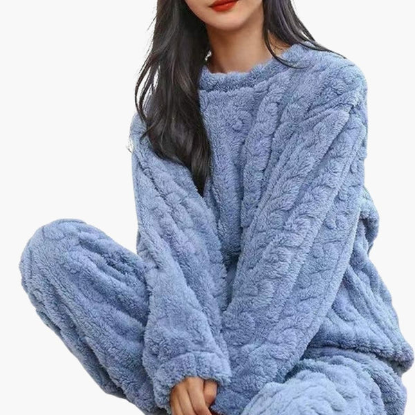 Zweiteiler Damen Relaxed Fit Freizeit Pyjama Set Struktur