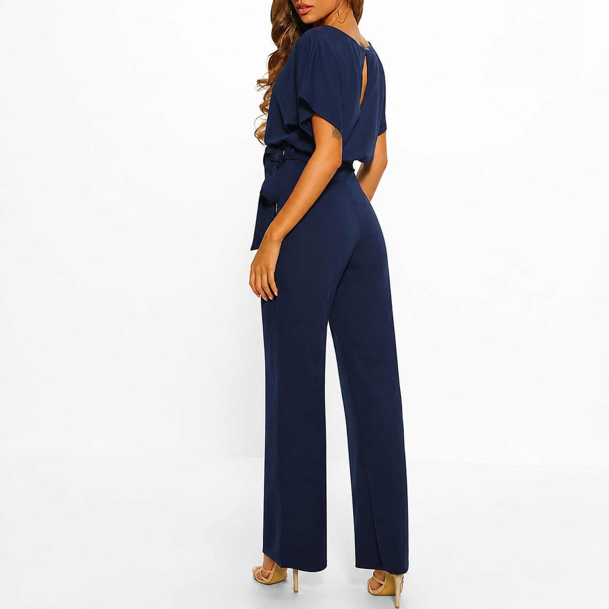 Jumpsuit Damen Relaxed Fit Freizeit Taillenband Weites Bein