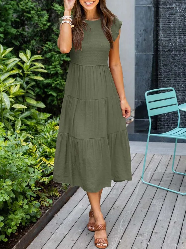 Sommerkleid Damen Regular Fit Freizeit mit Rüschendetails und Taschen