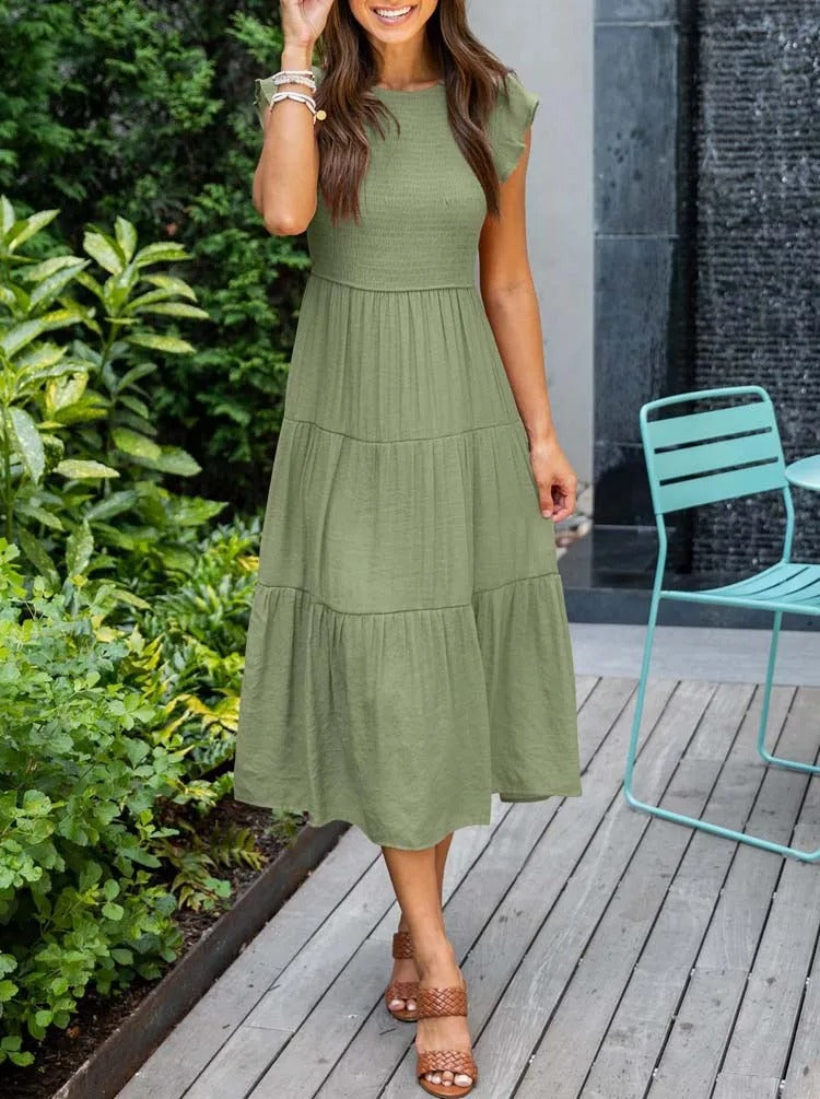 Sommerkleid Damen Regular Fit Freizeit mit Rüschendetails und Taschen