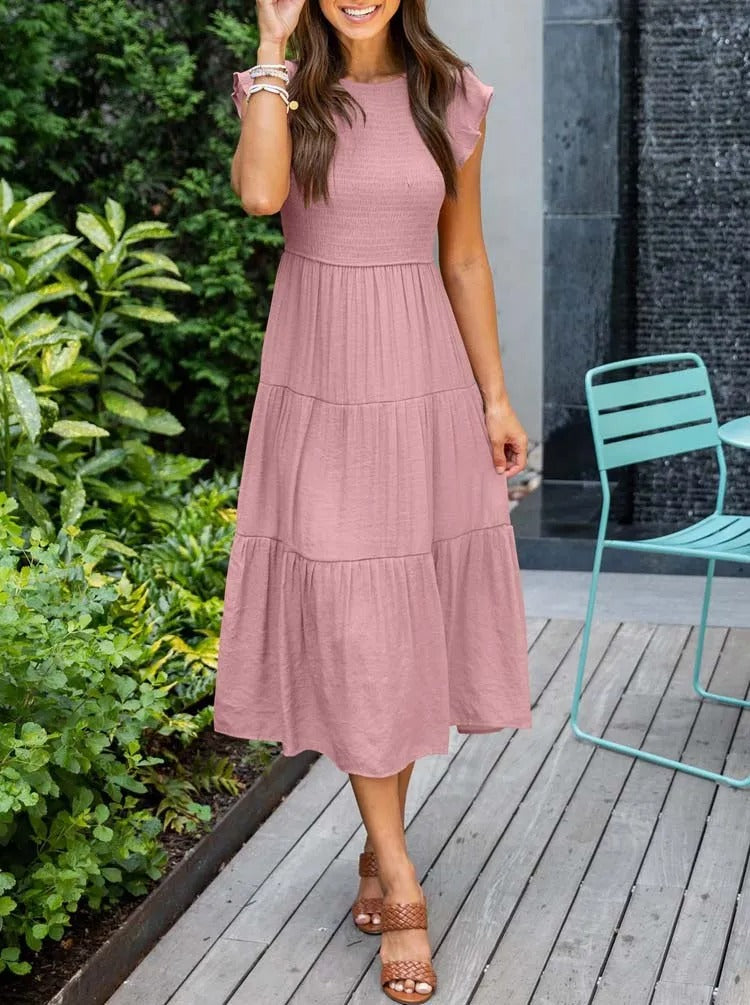 Sommerkleid Damen Regular Fit Freizeit mit Rüschendetails und Taschen