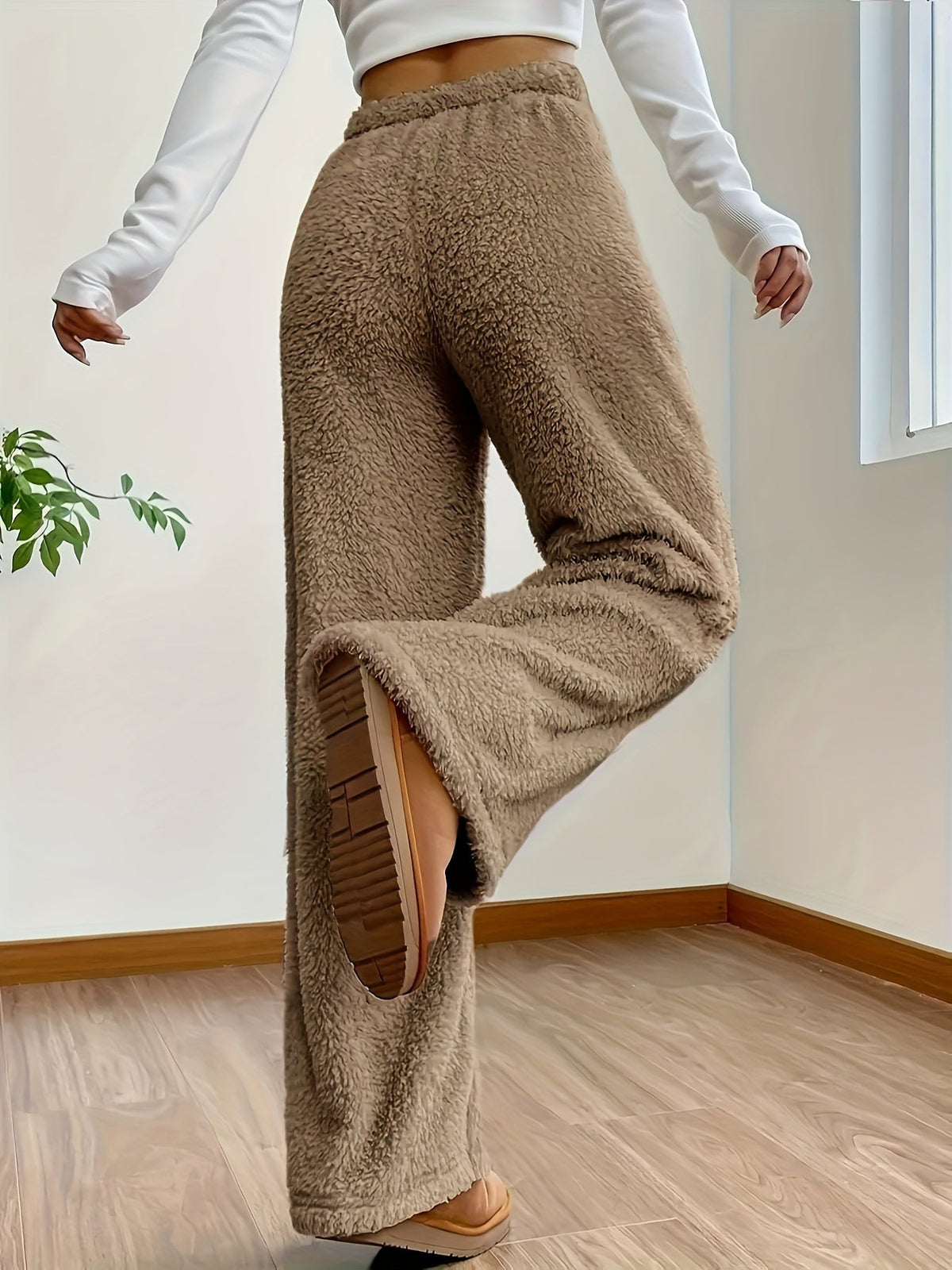 Teddy Jogginghose Loungehose Damen Relaxed Fit Winter Casual Teddy Sherpa