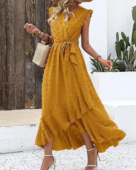 Faltenrock Kleid Damen Elegant Midi Casual