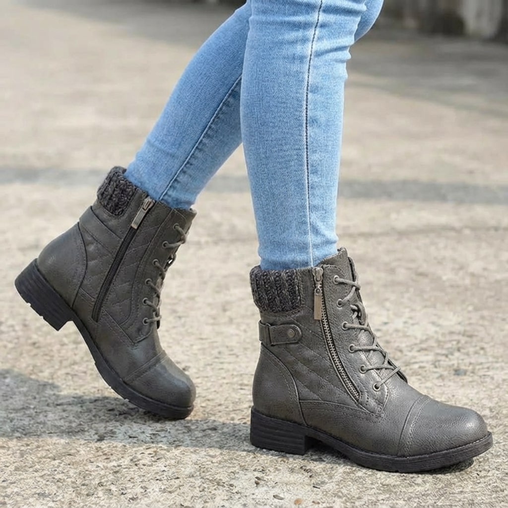 Stiefeletten Damen Vegan Bequemer Blockabsatz Alltag