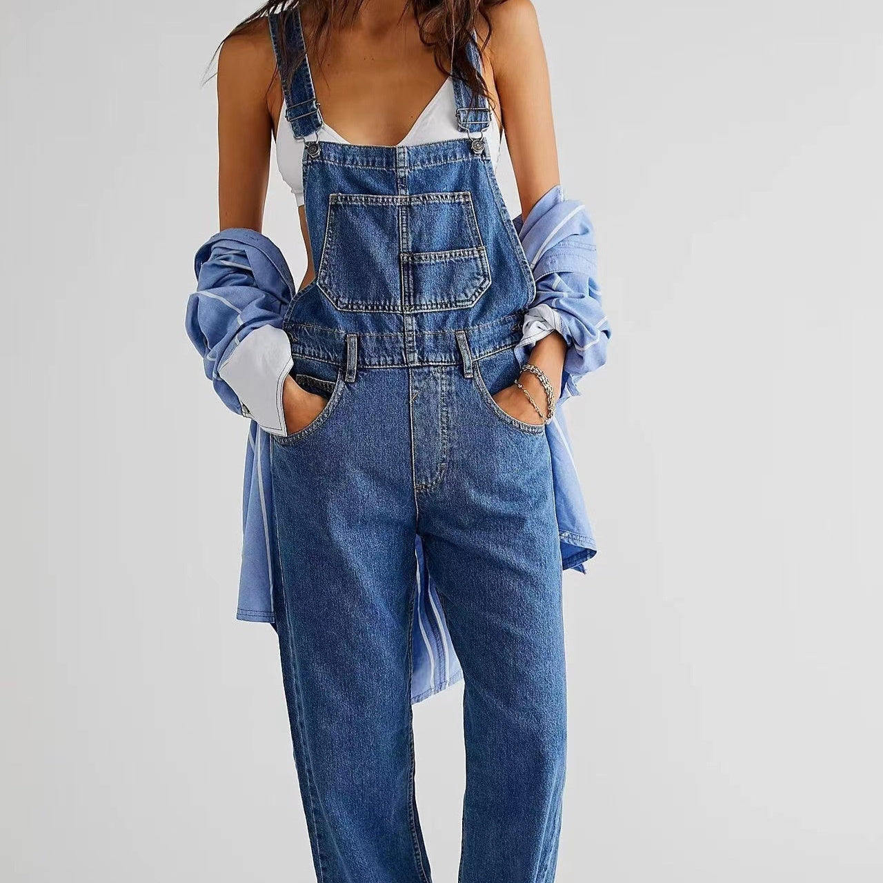 Damen Arbeitshose Latzhose Relaxed Fit Casual Streetstyle Freizeit