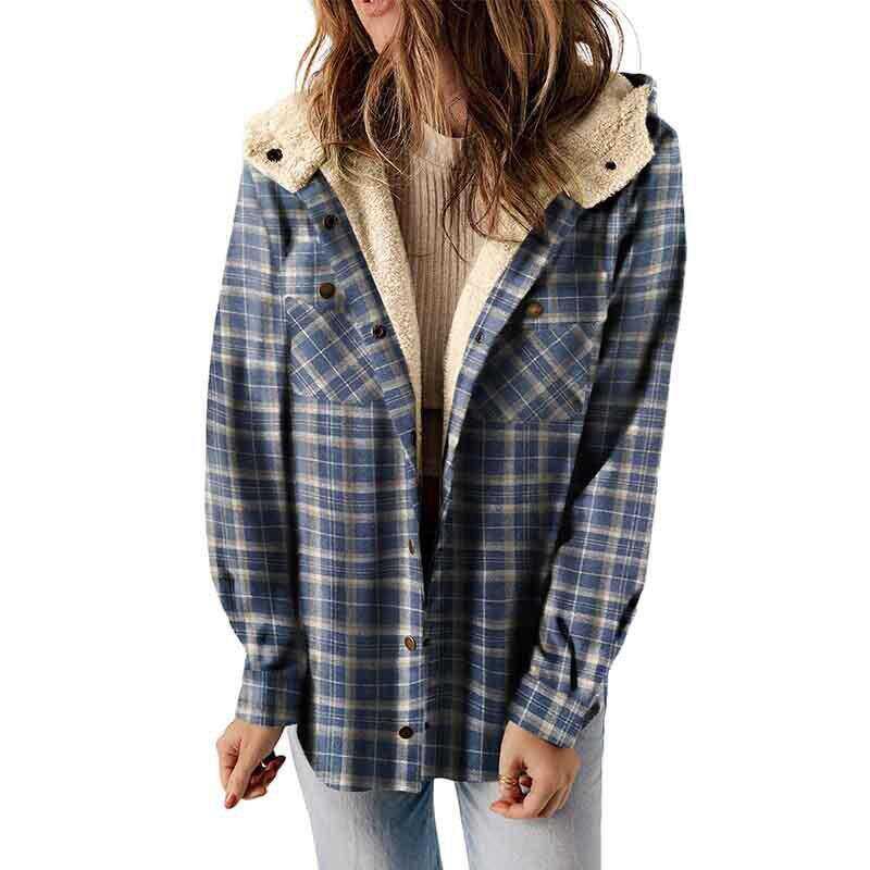 Kapuzenjacke Damen Relaxed Fit Herbst & Winter Plaid Flanell